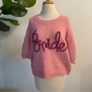 Bibi | Pink “Bride” Embroidered Short Sleeve Sweater